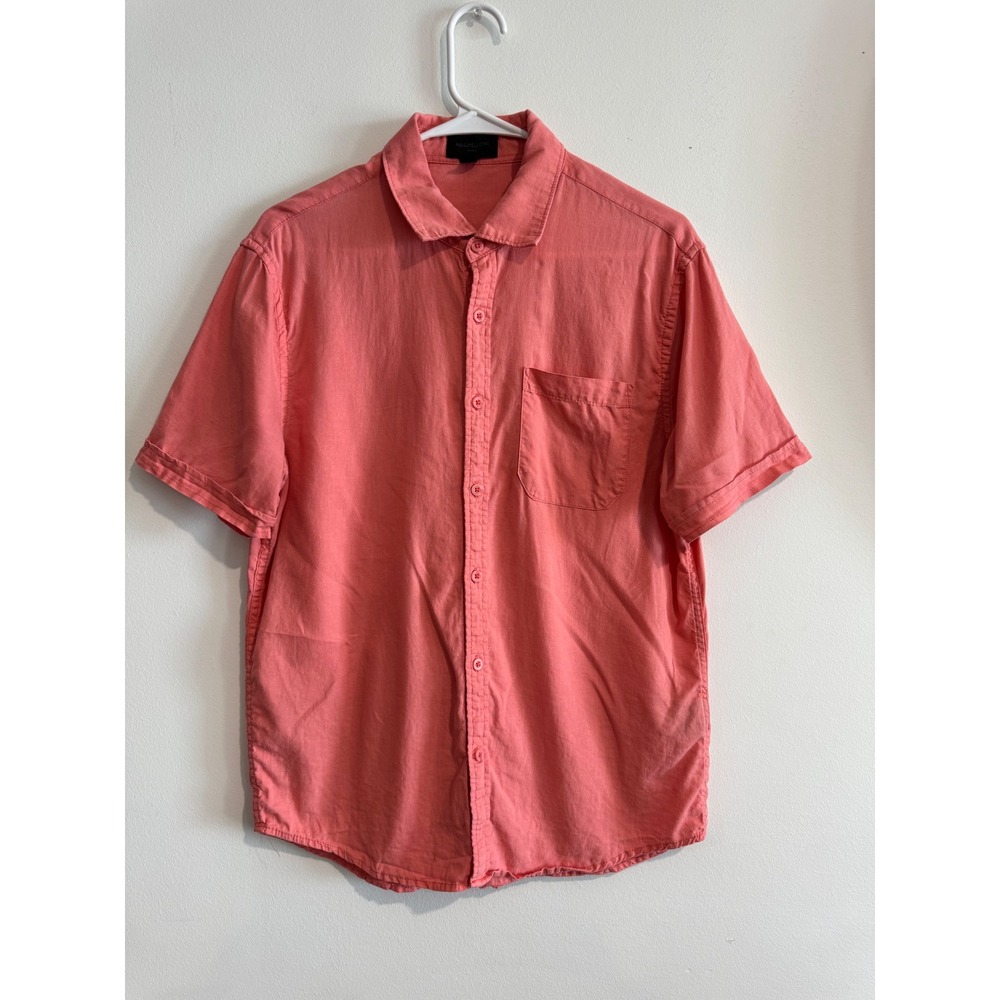 Magaschoni Man Linen Blend Button Down Shirt‎ Mens Small Coral Pink Lightweight